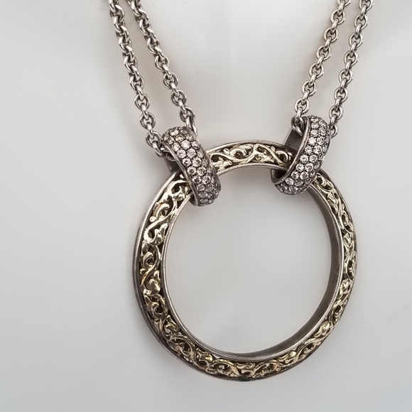 Charles Krypell 18k Gold Brown Pave Diamond Sterling silver Circle Necklace - Picture 7 of 16